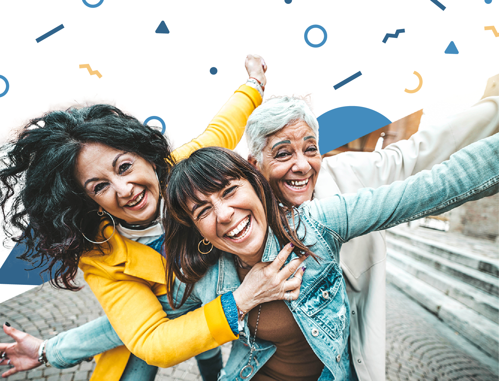 Three older women smile for a picture